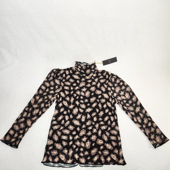 W5 Sheer Grunge Whimsigoth Black/Tan Leopard Print 3/4 Mock Neck Top Size S NEW! - Picture 4 of 15